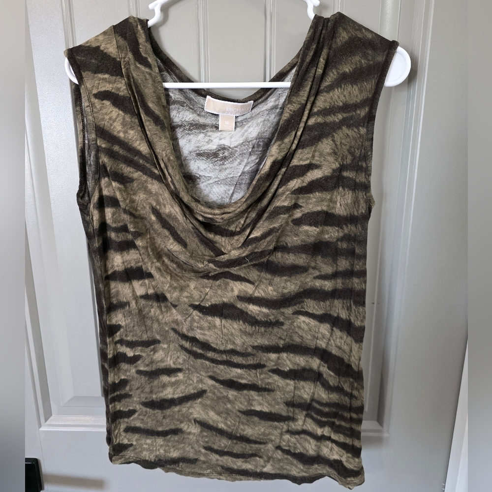 Michael Kors Womans Medium Green Zebra Blouse Sleeveless Nwot
